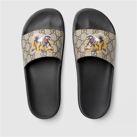 men's gucci gg supreme tigers slide sandal stores|gg supreme slide sandals.